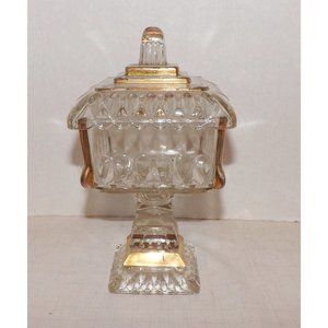 Vintage Jeannette Pedestal Candy Dish-Gold Trim